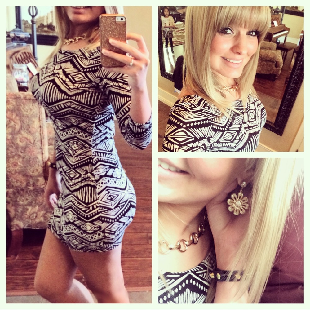 Tribal Bodycon Mini Dress, Long Sleeves